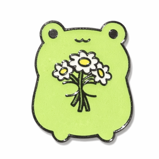 Cute Frog Holding Flowers Metal Phone Sticker with 3M Sticky Backing - StickyPins
