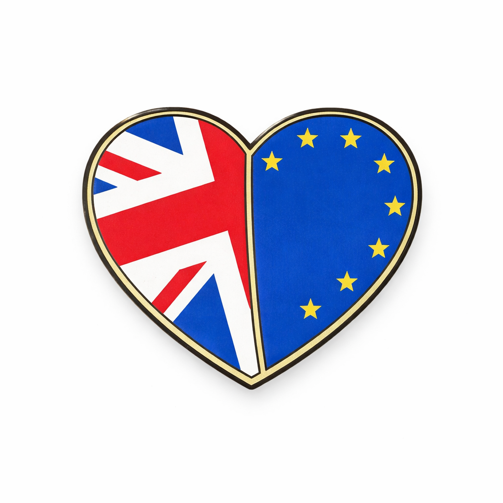 UK & EU Flag Heart Metal Phone Sticker With 3M Sticky Backing