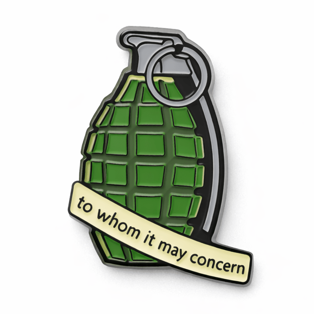 To Whom It May Concern Grenade Enamel Metal Phone Sticker With 3M Sticky Backing - StickyPins