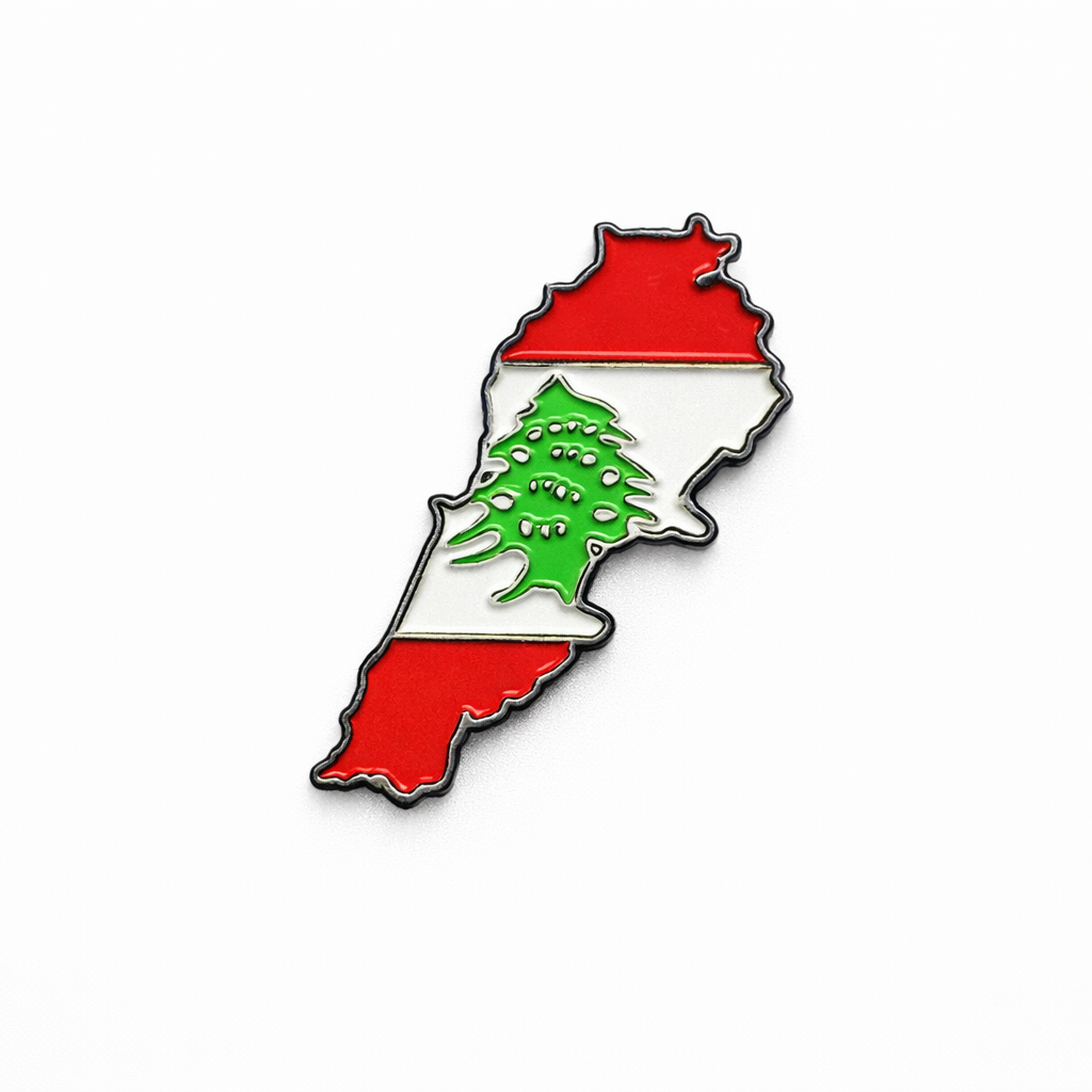 ملصق هاتف معدني بخريطة وعلم لبنان مع لاصق 3M
