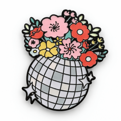 Disco Ball Flower Vase Metal Phone Sticker with 3M Sticky Backing - StickyPins