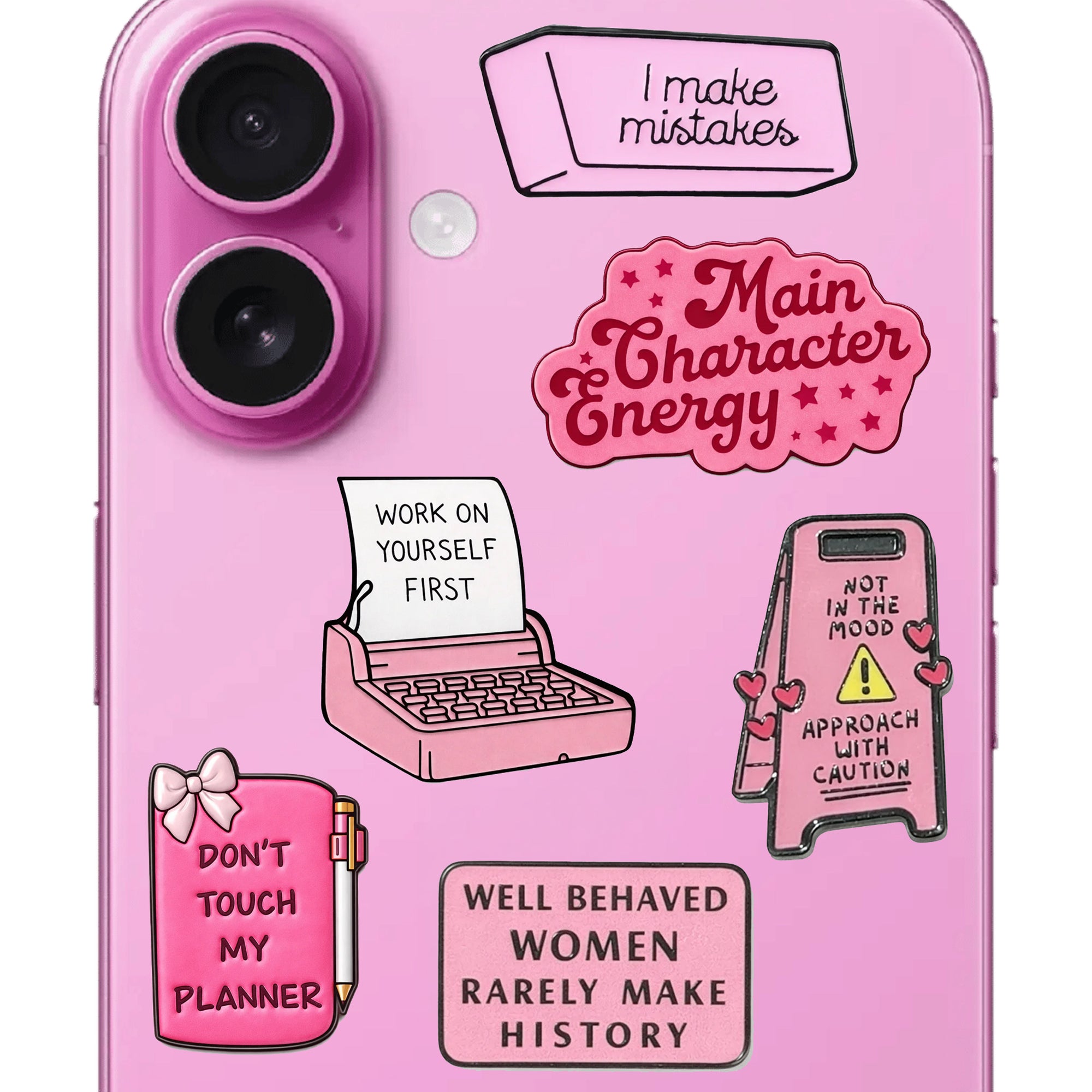 Girly Pink Metal Phone Stickers With 3M Sticky Backing - StickyPins